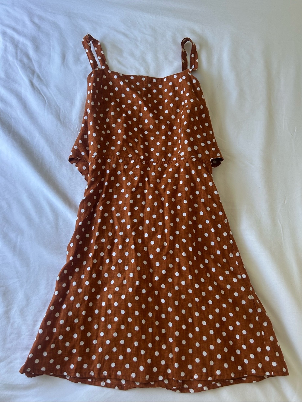 Faithfull The Brand Rust Brown Polka Dot Dress